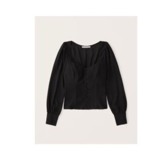 Abercrombie Long-Sleeve Button-Through V-Neck Corset Top - Black - Size XL